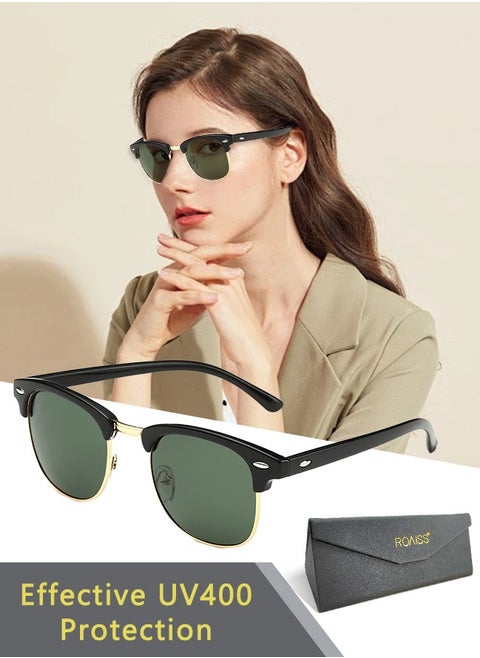 Polarized Oval Sunglasses for Men Women, UV400 Protection Sun Glasses with Metal Frame, Fashion Anti-Glare Sun Shades for Driving Fishing Traveling Cycling, Green, 50mm