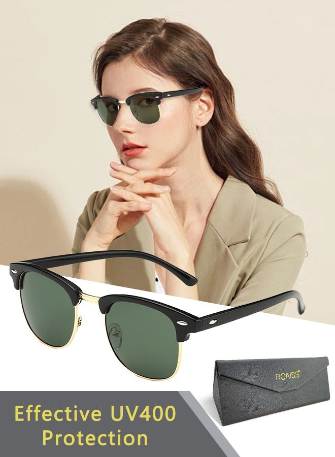 roaiss Polarized Oval Sunglasses for Men Women, UV400 Protection Sun Glasses with Metal Frame, Fashion Anti-Glare Sun Shades for Driving Fishing Traveling Cycling, Green, 50mm - Image 1