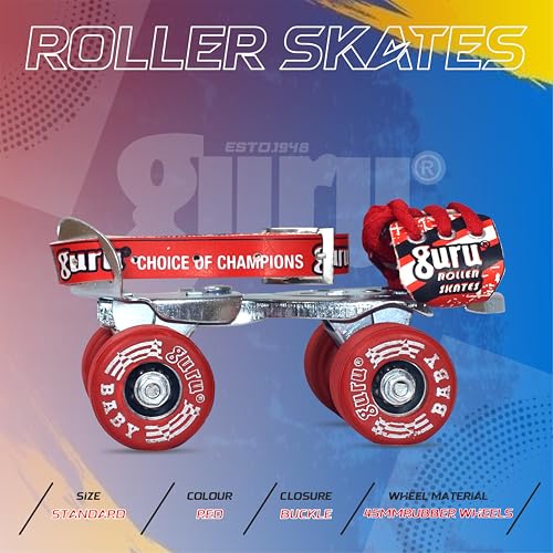 GURU Kids Adjustable Quad Roller Skates - Size 3 UK (Red) - Image 3