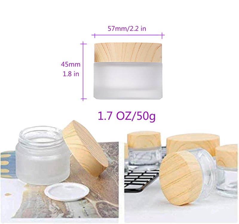 Healthcom 50 Gram/50 ml Empty Sample Jars Round Frosted Glass Bottle Cosmetic Cream Jar Wood Grain Lid Cosmetic Container Glass Cream Box Refillable Cream Pot Jars for Lip Balm Lotion Eyeshadow,4 Pack - Image 2