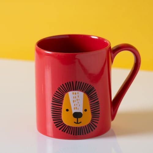 Clay Craft Fine Ceramic Pebble Series Coffee Mug 350ml Red – Lion Print, Stylish Tea & Coffee Cup, Microwave & Dishwasher Safe, for Home, Office, Café, Gifting, Daily Use, Hot Chocolate, Milk, Tea - Image 1