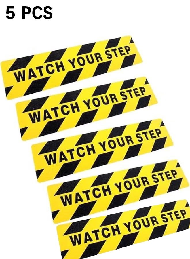 OMEVE 5 PCS Watch Your Step Floor Decals Stickers 6 x 24 Inch Warning Sticker Adhesive Tape Anti Slip Abrasive Tape for Workplace Wet Floor Caution  - Image 1