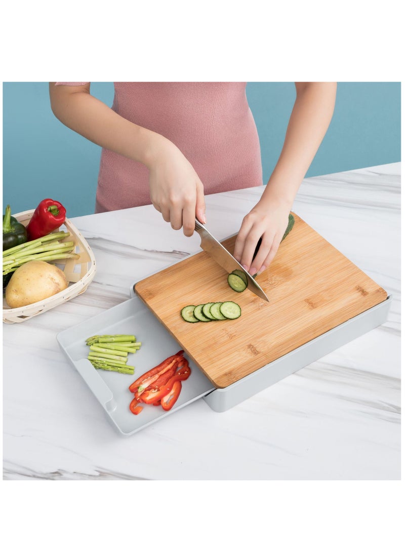 Arabest Cutting Board, Wooden Chopping Board with Pull-Out Storage Tray, Multi-Function Kitchen Cutting Board for Meat, Vegetable, Fruit  - Image 1