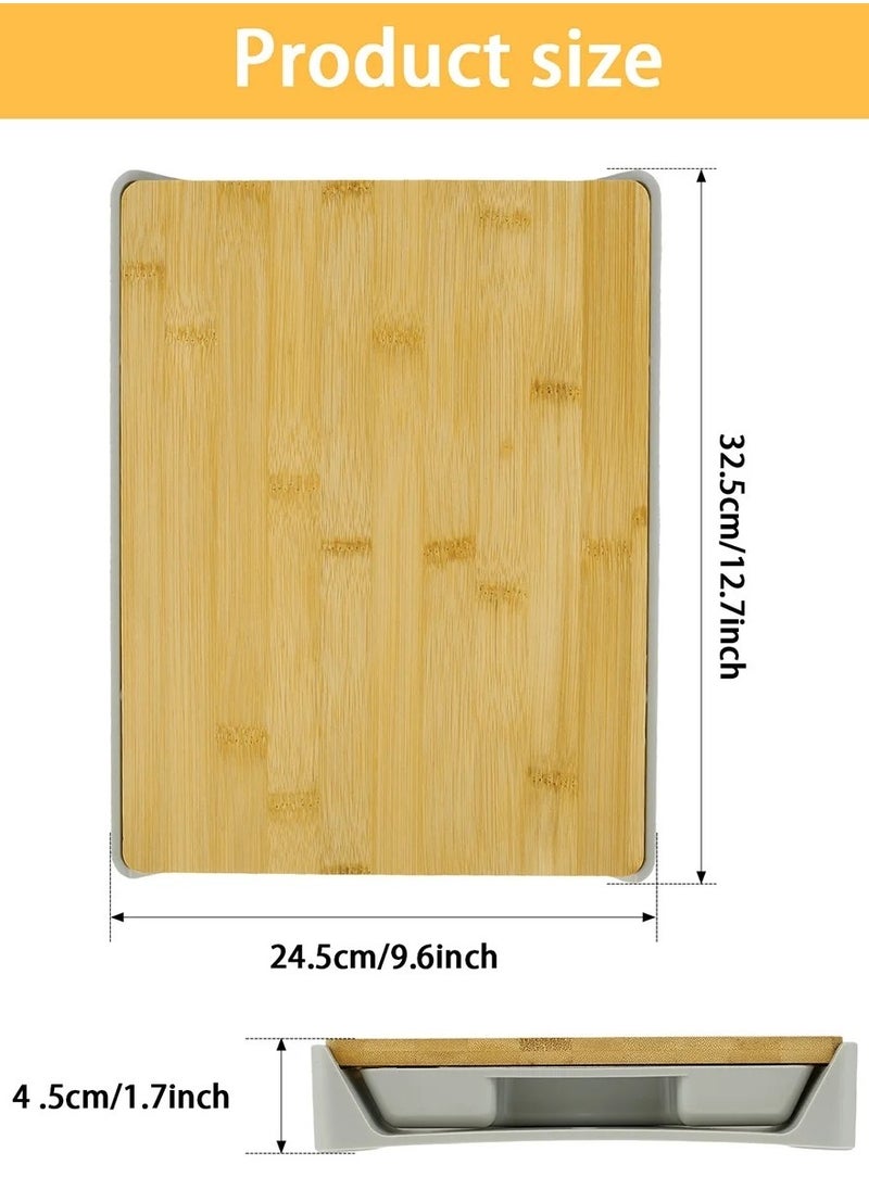 Arabest - Cutting Board, Wooden Chopping Board with Pull-Out Storage Tray, Multi-Function Kitchen Cutting Board for Meat, Vegetable, Fruit - Image 1