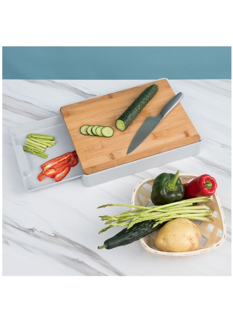Arabest - Cutting Board, Wooden Chopping Board with Pull-Out Storage Tray, Multi-Function Kitchen Cutting Board for Meat, Vegetable, Fruit - Image 1