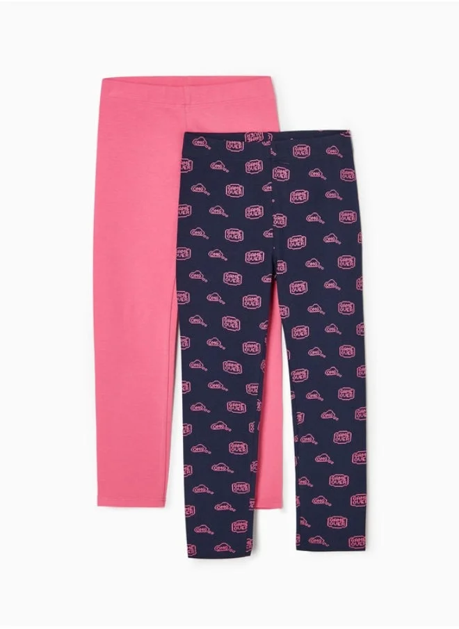 Zippy 2 Cotton Leggings for Girls, Pink/Dark Blue