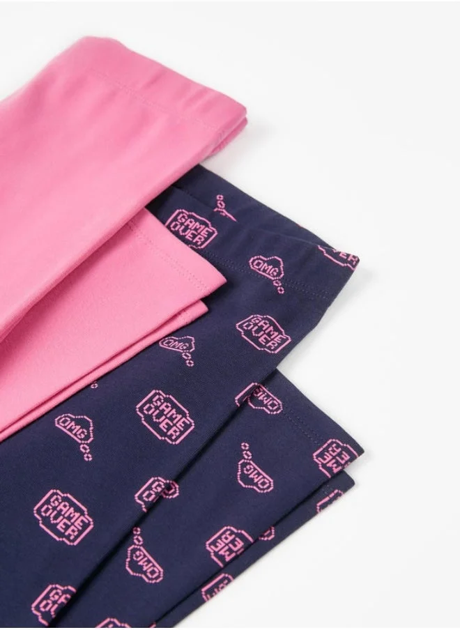 Zippy 2 Cotton Leggings for Girls, Pink/Dark Blue