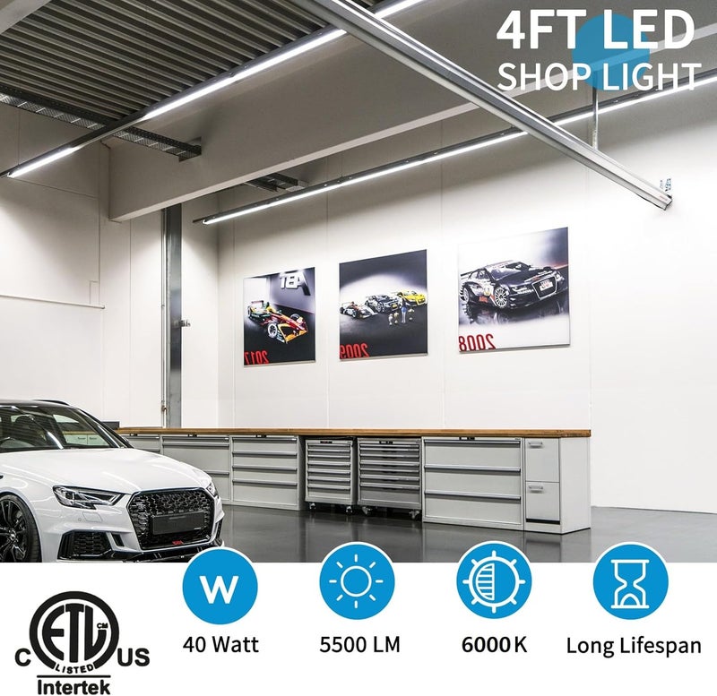 SHOPLED LED Shop Lights 4FT, 40W 5500LM 6000K Cool White, V Shape 4 Foot Linkable T8 LED Tube Light, 4 ft Shop Lights for Workshop, Basement, Workbench, Plug and Play, ETL Listed, 2-Pack - Image 2