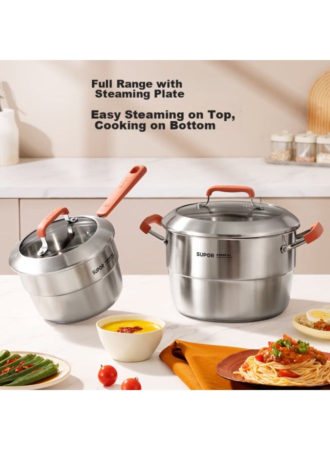 Supor 304 Stainless Steel Soup Pot, 20cm, Deep And Tall, Suitable For Steaming And Cooking, Heat-resistant Handle, With Steaming Plate, Double Bottom, Compatible With All Stove Types - Image 2