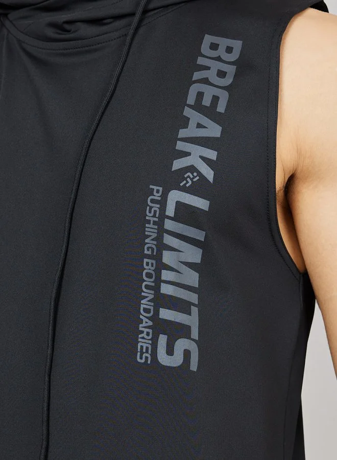 Styli Active Slogan Tonal Print Sleeveless Hooded T-shirt