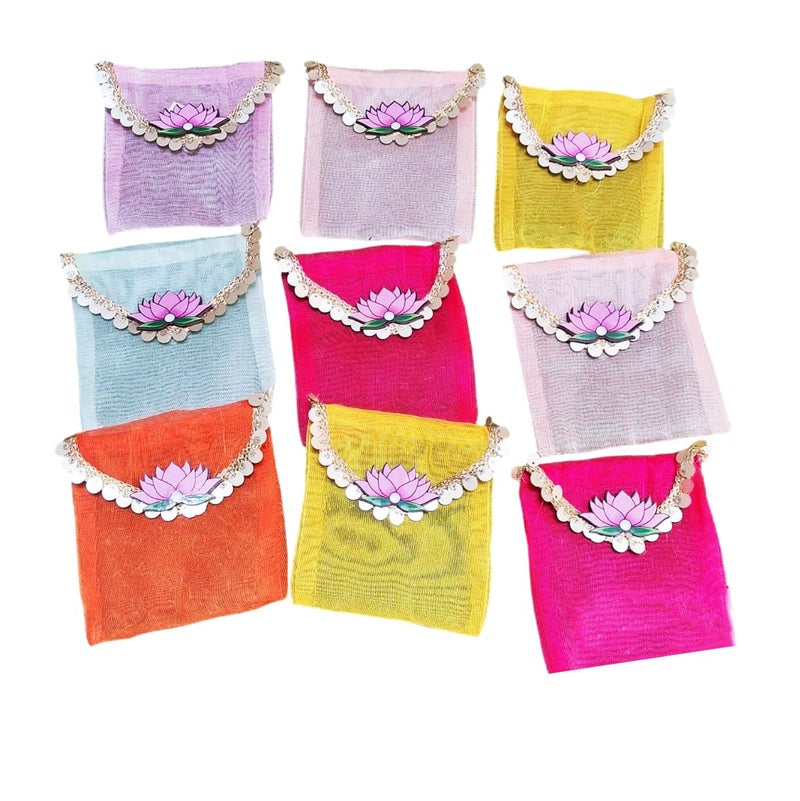 brown leaf Fancy Trending Tissue Fabric Coin Pouches Cover with MDF Lotus for Wedding Party Favor baby shower Diwali Gift (20) - Image 1