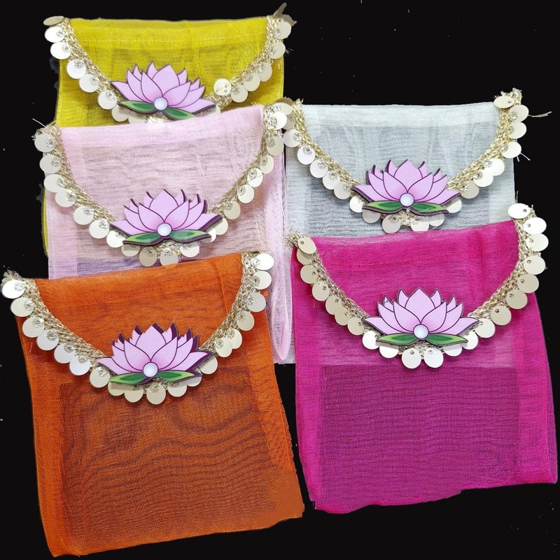 brown leaf Fancy Trending Tissue Fabric Coin Pouches Cover with MDF Lotus for Wedding Party Favor baby shower Diwali Gift (20) - Image 3