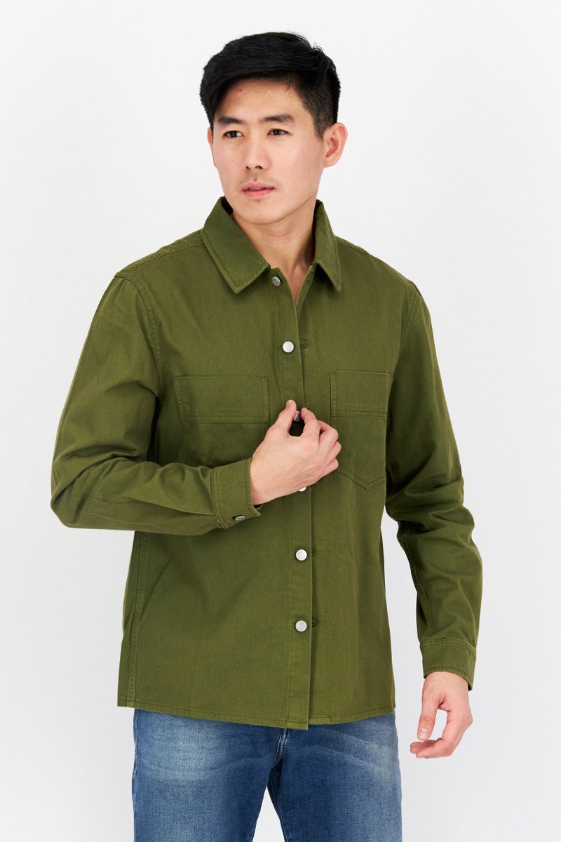 Esprit x Rest and Recreation Men Textured Long Sleeve Jacket Shirt, Olive - Image 1