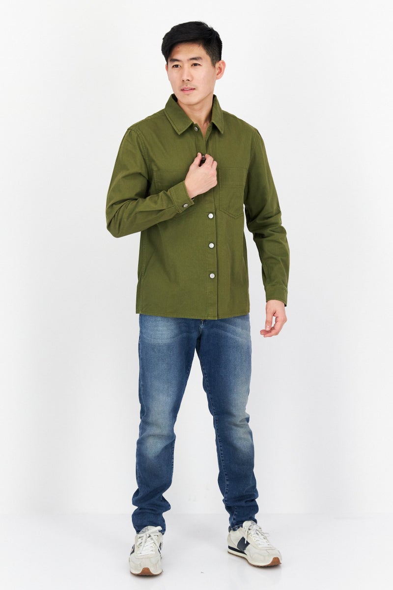 Esprit x Rest and Recreation Men Textured Long Sleeve Jacket Shirt, Olive - Image 2
