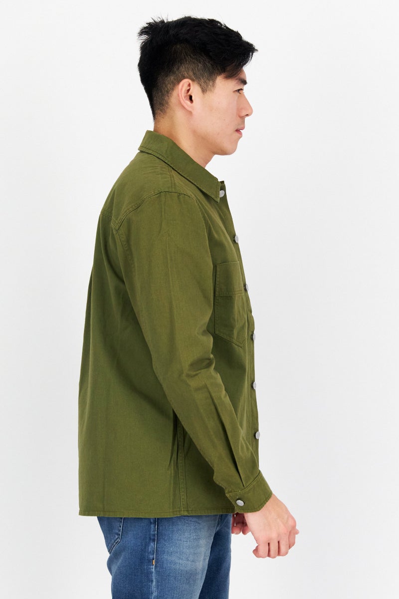 Esprit x Rest and Recreation Men Textured Long Sleeve Jacket Shirt, Olive - Image 4