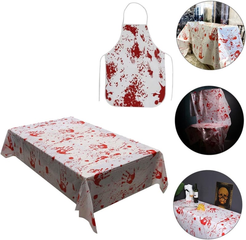 1Set Halloween Tablecloth and Apron Blood Print Design for Spooky Tablecloth Apron for Halloween Dining Table Decoration - Image 5