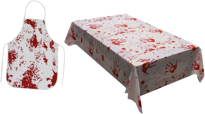 1Set Halloween Tablecloth and Apron Blood Print Design for Spooky Tablecloth Apron for Halloween Dining Table Decoration - Image 1