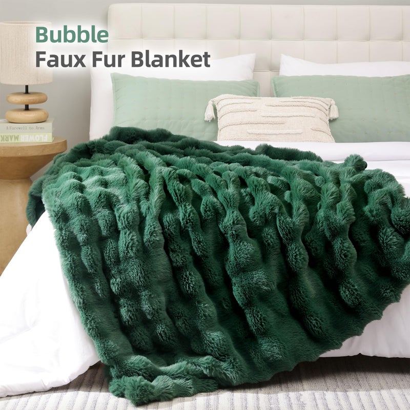 Smoofy Faux Fur Throw Blanket for Couch â€“ Dark Green Fluffy Cozy Rabbit Fleece, Plush Soft Bubble Blanket for Sofa & Bed, for Mom, Warm Fuzzy Home Room Decor Throw 50" x 60" - Image 2