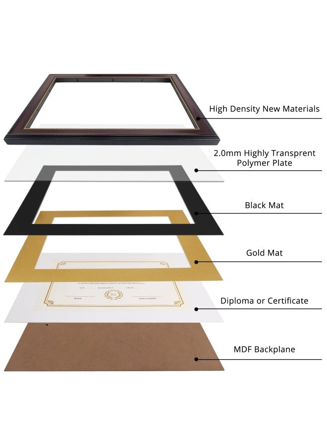 GraduatePro GraduatePro 85x11 Diploma Frame with Black Over Gold Mat or Display 11x14 Document Without Mat CPA License Frame UV Protection Acrylic Mahogany with Gold Beads  - Image 3