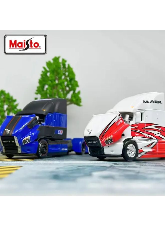 Maisto 1 64 Scale MACK Anthem White Blue Alloy Metal Car Model Trailer Truck - Image 2
