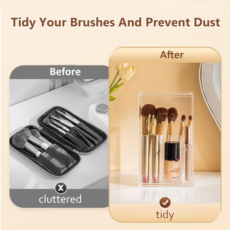 Excefore Makeup Brush Holder,Thickened PS Brush Holder Dust Proof, Clear Make Up Organizer with 17 Slots, Tilt Open Large Makeup Holde with Lid, for Vanity Decor Office Home - Image 5