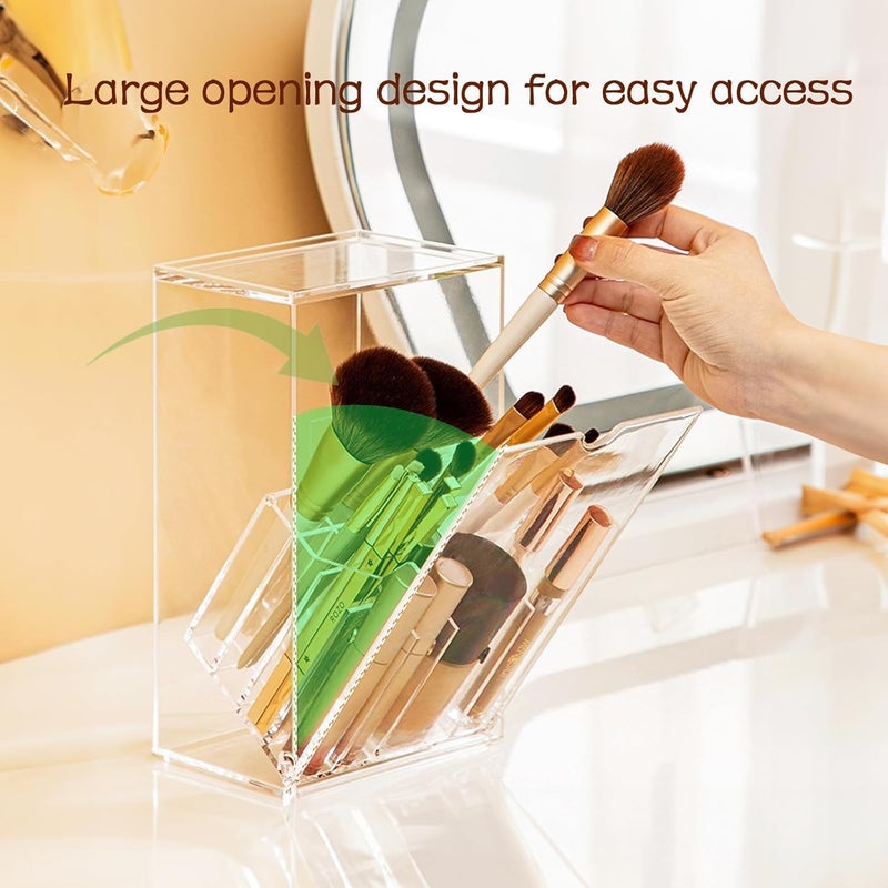 Excefore Makeup Brush Holder,Thickened PS Brush Holder Dust Proof, Clear Make Up Organizer with 17 Slots, Tilt Open Large Makeup Holde with Lid, for Vanity Decor Office Home - Image 3
