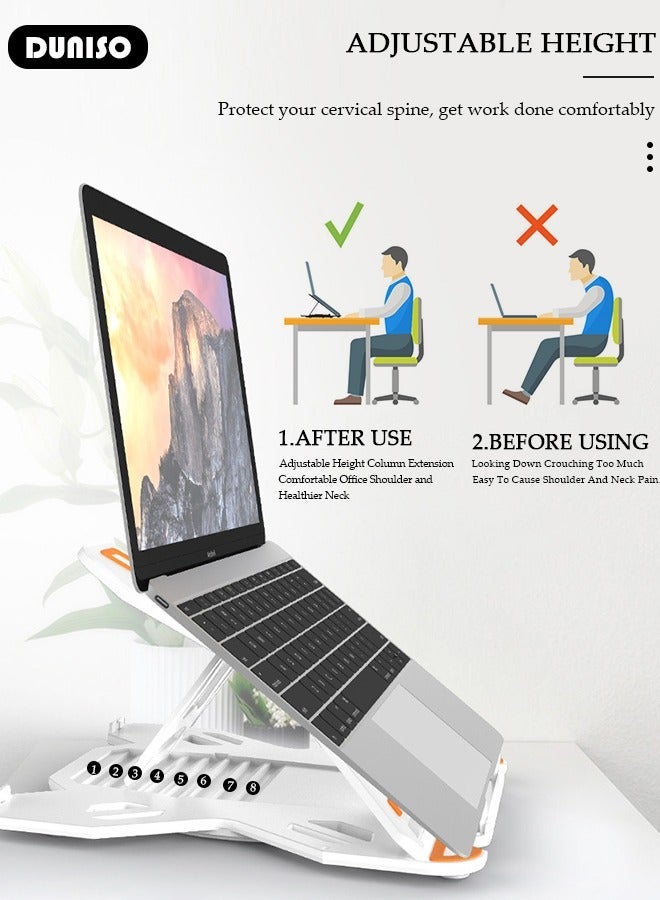 DUNISO Laptop Stand for Desk, Portable Adjustable Laptop Holder for Relieve Cervical Fatigue, Foldable Computer Stand with 360° Rotating Base and Phone Stand, Ergonomic Ventilated Cooling Notebook Stand for MacBook Air, Tablet - Image 3