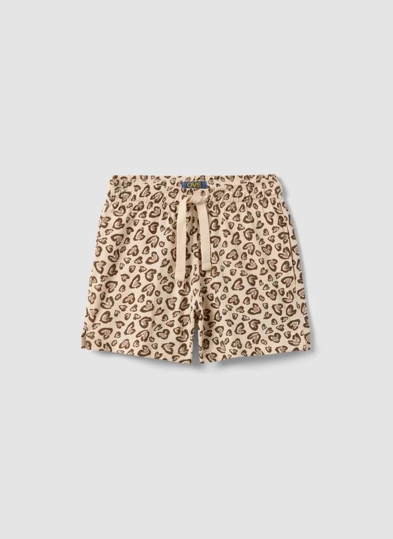 Ovs OVS Beige Pure Cotton Shorts With Heart Print
