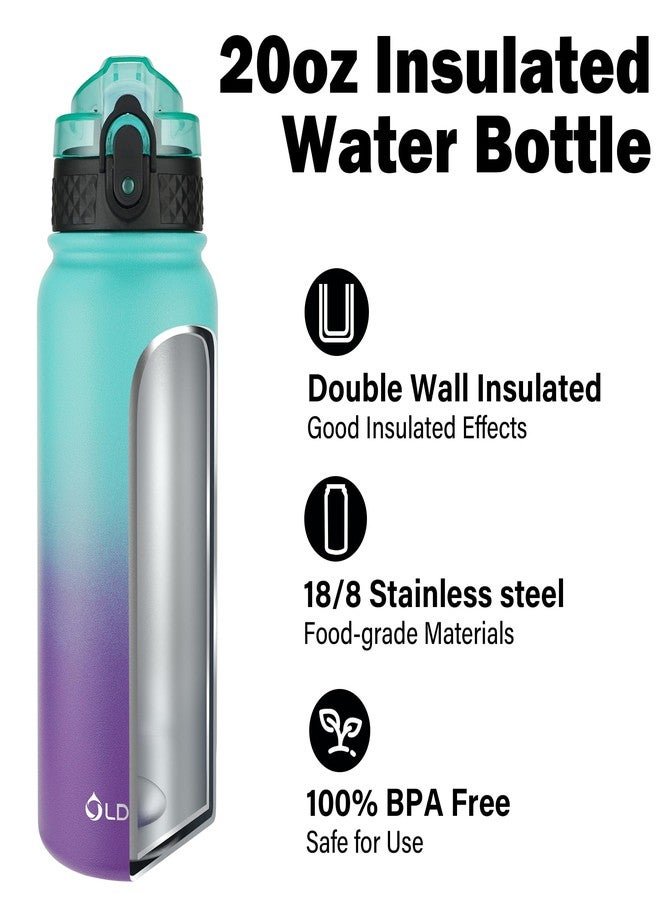 Oldley Insulated Water Bottle 20oz Water Bottles with Straw, Stainless Steel Water Bottle with 3 Lids, Double Wall Vacuum Bottels for Adult Kids,Leak-Proof Sport Bottles for School Travel,Green Purple - Image 4