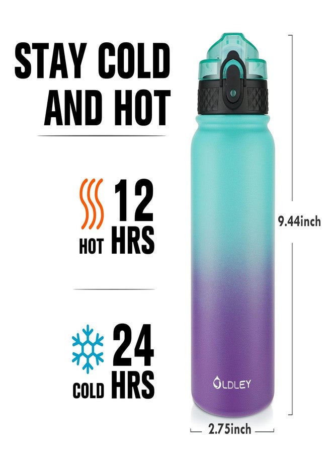 Oldley Insulated Water Bottle 20oz Water Bottles with Straw, Stainless Steel Water Bottle with 3 Lids, Double Wall Vacuum Bottels for Adult Kids,Leak-Proof Sport Bottles for School Travel,Green Purple - Image 3