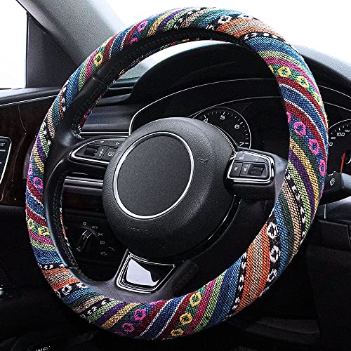 Limsas Boho Steering Wheel Cover Elastic Microfiber for Women, Universal Fit 15 inch Car SUV, Hippie Style Protector Cover, Anti-Slip, Breathable, Absorbing Sweat - 01 - Image 2