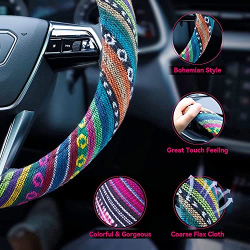 Limsas Boho Steering Wheel Cover Elastic Microfiber for Women, Universal Fit 15 inch Car SUV, Hippie Style Protector Cover, Anti-Slip, Breathable, Absorbing Sweat - 01 - Image 4