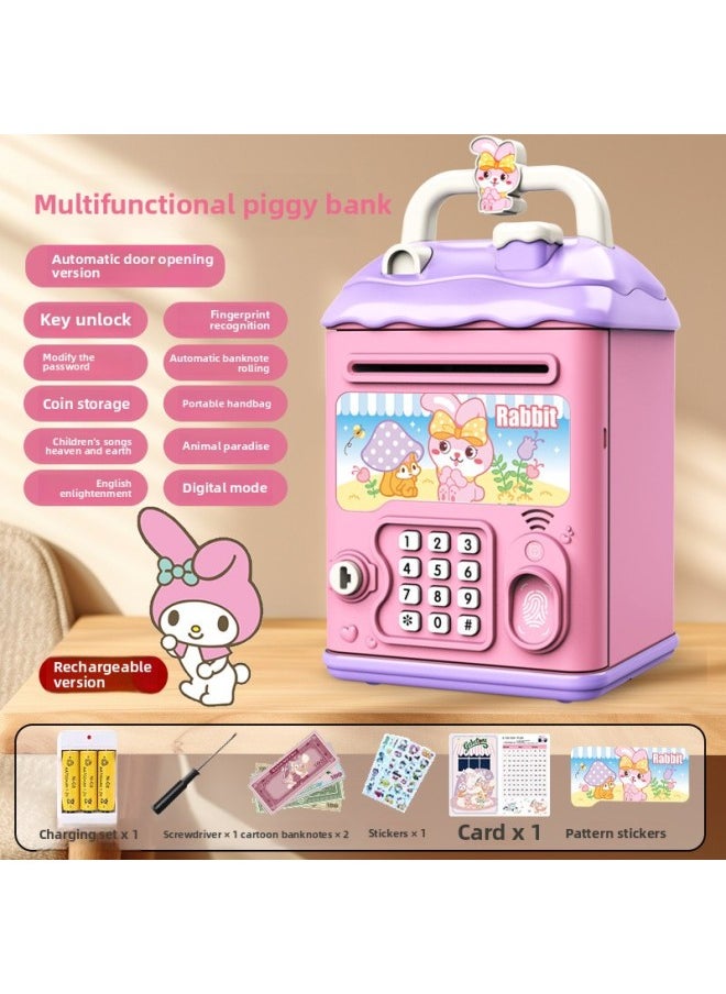 Generic - Can't Get In And Out Of The Year Piggy Bank Only Boys Password Box Kulomi Savings Girls Children Can Access-Color:Pink Bunny☀Password Unlock Automatic Banknote Rolling☀Rechargeable Version - Image 1