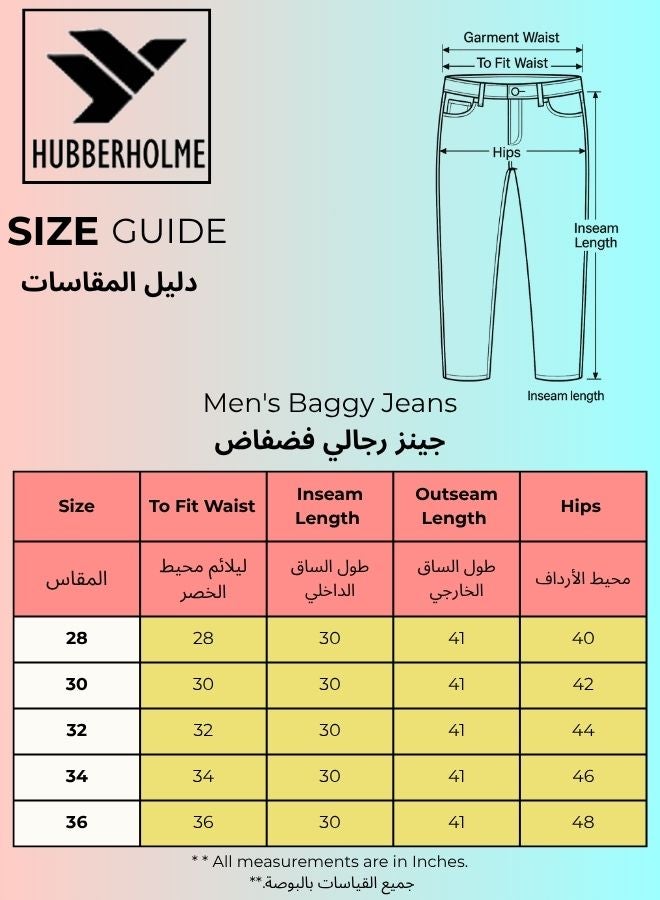 Hubberholme Men's Grey 100% Cotton Bleached Full Length Baggy Jeans  - Image 4