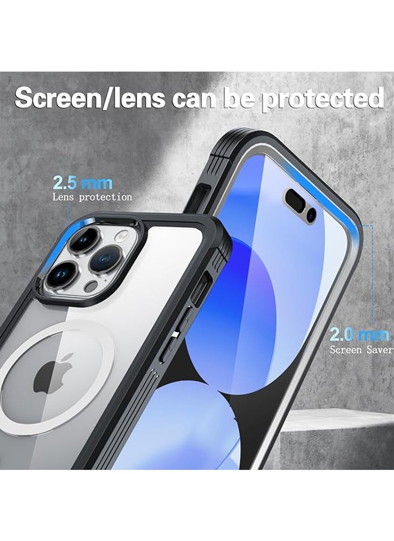 X-level iPhone 15 Pro Case with Built in Screen Protector,Clear Hard Back Cover Compatible with Magsafe,Metal Frame Bumper,Full Body Protection Double Sided Cover (Black)  - Image 4