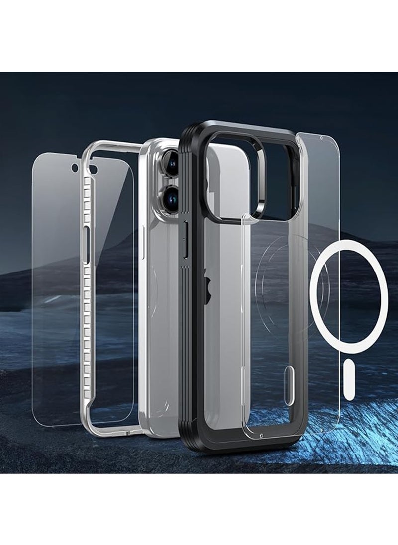 X-level iPhone 15 Pro Case with Built in Screen Protector,Clear Hard Back Cover Compatible with Magsafe,Metal Frame Bumper,Full Body Protection Double Sided Cover (Black)  - Image 5