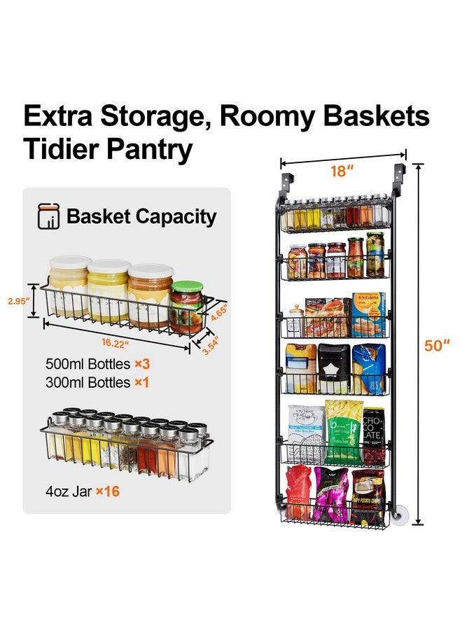 Delamu Over the Door Heavy-Duty Metal Organizer, 6-Tier Door Storage for Pantry, Easy Install, D4.65xW18xH50inch, Black - Image 3