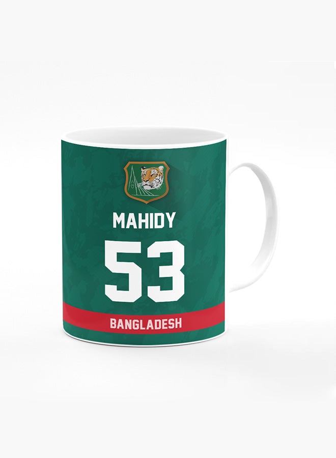 Stylizedd Designer Printed Coffee Mug with Heavy Duty Handle 11oz Ceramic Personalised Gift Mugs Cup - Cricket Player - Mehidy Hasan Miraz, Jersey Number - 53 (With Logo) - Image 1