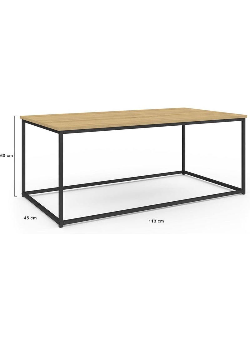 Industrial Coffee Table 113 cm, Rectangular Wood & Black Metal Center Table, Modern Industrial Living Room Furniture, Sturdy Metal Frame, Rustic Wood Surface, Contemporary Minimalist Home Décor, Lounge & Accent Table - Image 3