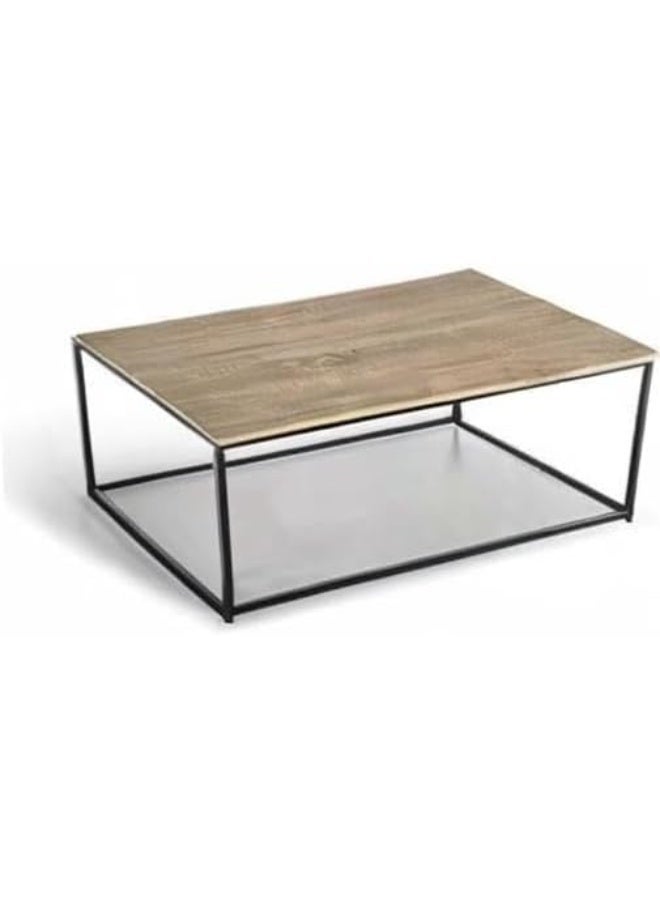 Industrial Coffee Table 113 cm, Rectangular Wood & Black Metal Center Table, Modern Industrial Living Room Furniture, Sturdy Metal Frame, Rustic Wood Surface, Contemporary Minimalist Home Décor, Lounge & Accent Table - Image 2