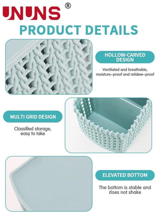 UNUNS Desktop Cosmetic Organizer,Faux Rattan Weave Desk Organizer With 4 Compartments,Desktop Storage Box For Home Office School Art - Image 3