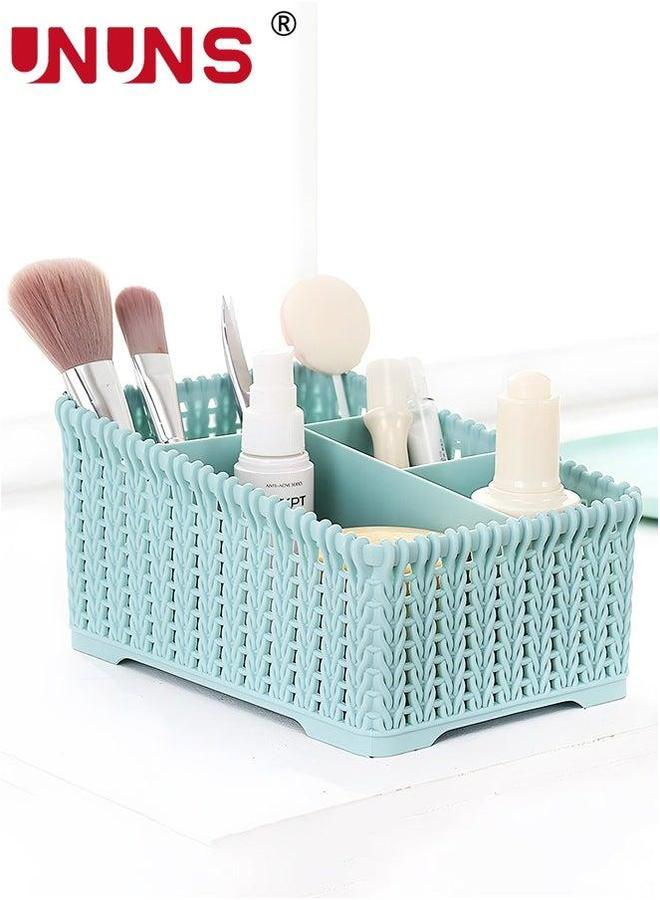 UNUNS Desktop Cosmetic Organizer,Faux Rattan Weave Desk Organizer With 4 Compartments,Desktop Storage Box For Home Office School Art - Image 1