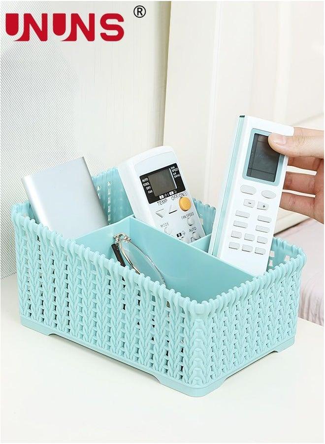 UNUNS Desktop Cosmetic Organizer,Faux Rattan Weave Desk Organizer With 4 Compartments,Desktop Storage Box For Home Office School Art - Image 4