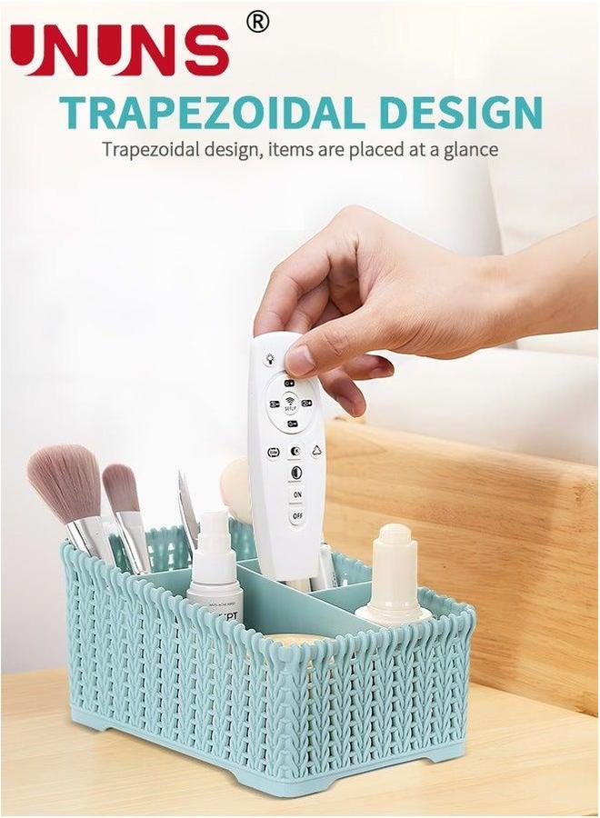 UNUNS Desktop Cosmetic Organizer,Faux Rattan Weave Desk Organizer With 4 Compartments,Desktop Storage Box For Home Office School Art - Image 2