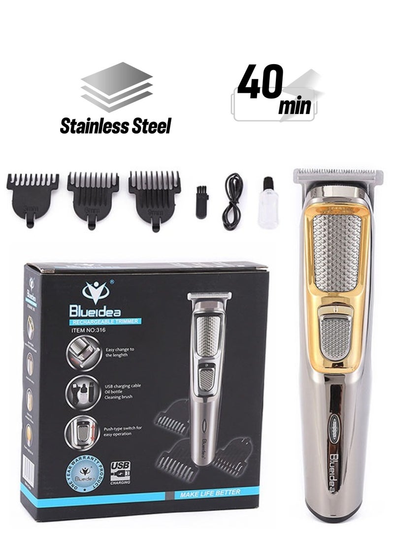 بلو آيديا مجموعة احترافية دقيقة لقص الشعر والعناية به للرجال، مجموعة أدوات تشذيب اللحية والشعر اللاسلكية مع 3 أمشاط قابلة للتبديل، ماكينة تشذيب الشعر اللاسلكية بدون فجوات، قابلة لإعادة الشحن للحصول على تجربة حل - Image 1