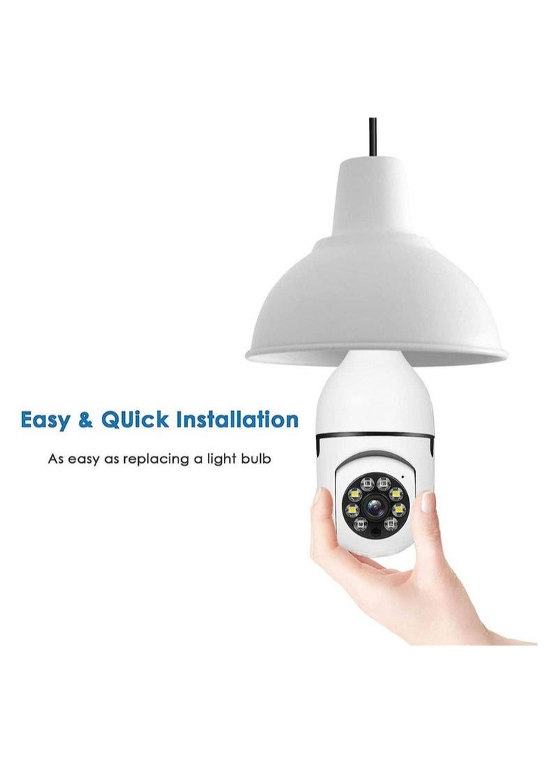 Bulb Camera 1080P, Night Vision IP Camera, PTZ Camera, 4X Digital Zoom Monitor, Home Security System, WiFi Camera Full Color