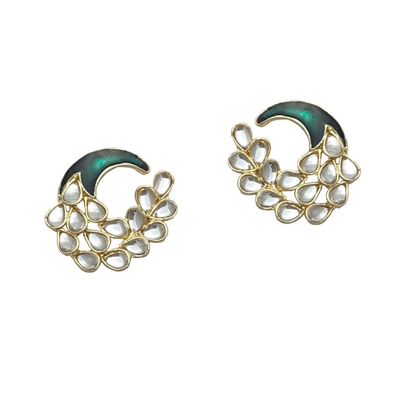 Moonstruck Green Peacock Stud Earrings for Women – Gold-Toned Alloy with Kundan & Enamel Detailing, Lightweight Traditional & Western Wear Jewelry - Image 5