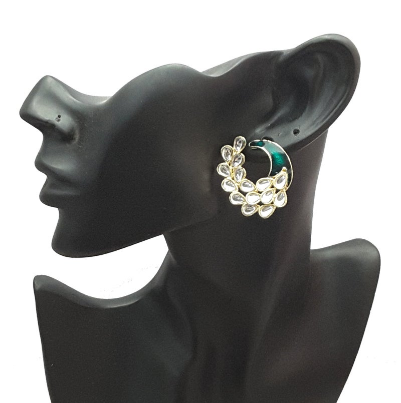 Moonstruck Green Peacock Stud Earrings for Women – Gold-Toned Alloy with Kundan & Enamel Detailing, Lightweight Traditional & Western Wear Jewelry - Image 2