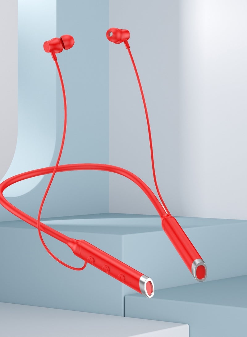 سماعة رأس بلوتوث جديدة معلقة للرقبة، مزودة بخاصية تعليق الرقبة، ووقت استعداد طويل، مزودة بشفط مغناطيسي، وسماعات رأس حمراء - Image 1