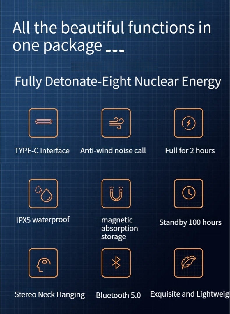 سماعة رأس بلوتوث جديدة معلقة للرقبة، مزودة بخاصية تعليق الرقبة، ووقت استعداد طويل، مزودة بشفط مغناطيسي، وسماعات رأس حمراء - Image 2